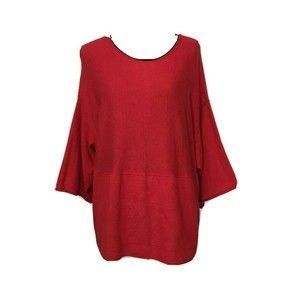 Pure Jill Tunic Sweater Top Red Oversize XS Cotton Cashmere Kimono Front Pocket